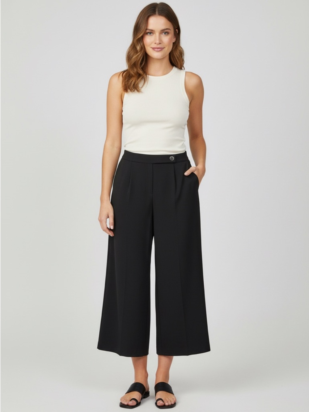 Jones New York Black Wide-Leg Crop Trousers Size 4